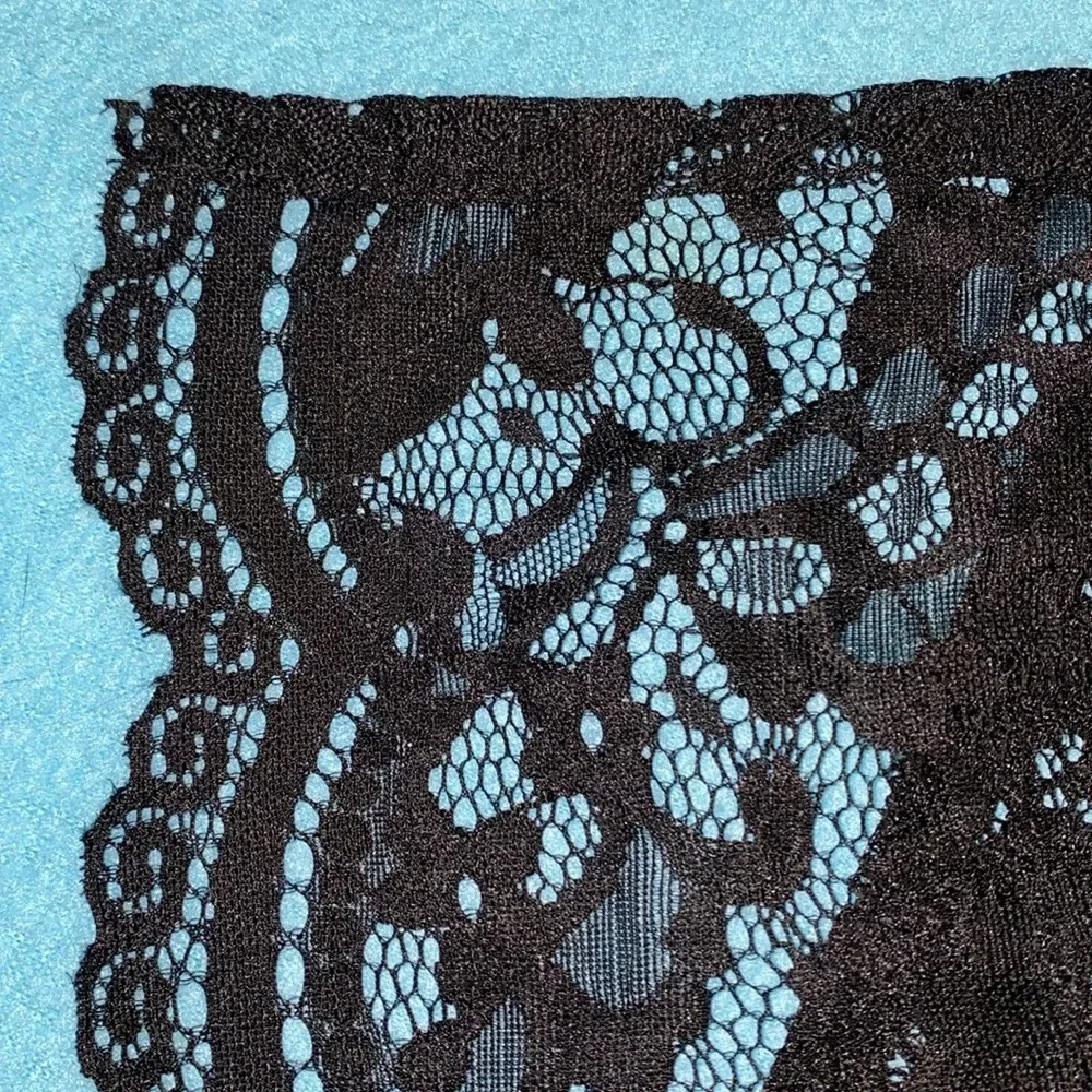 Wrap scarf floral pattern sheer black scalloped edges 20” X 58” long NEW